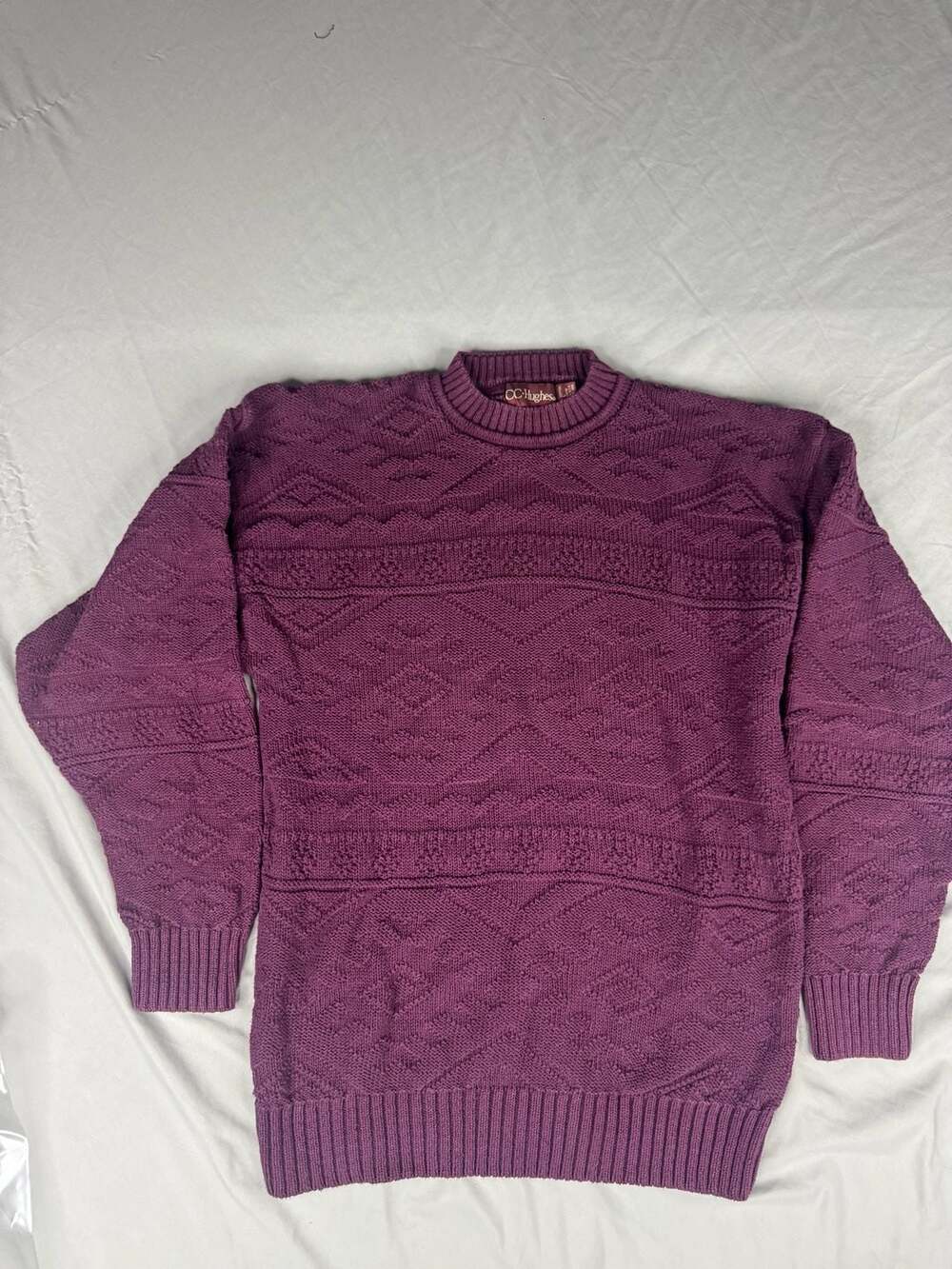 CC Hughes Sweater Size L Burgundy Cotton Textured Knit Vintage USA
